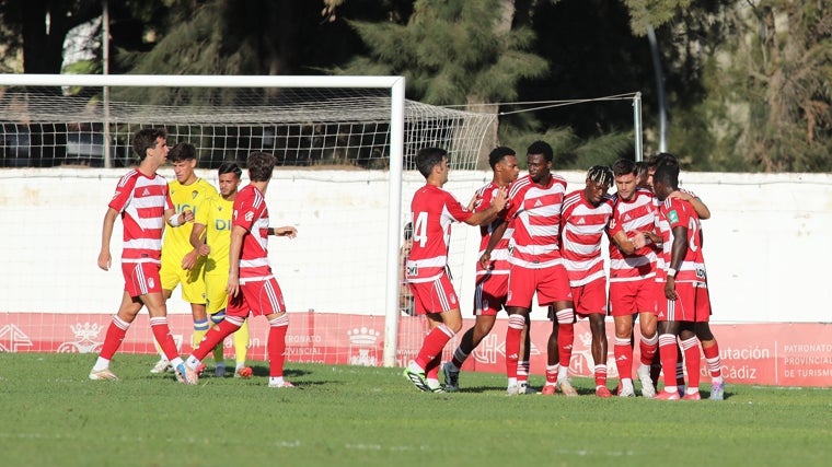 Los jugadores del Granada CF celebran el tanto de Lucas Boyé