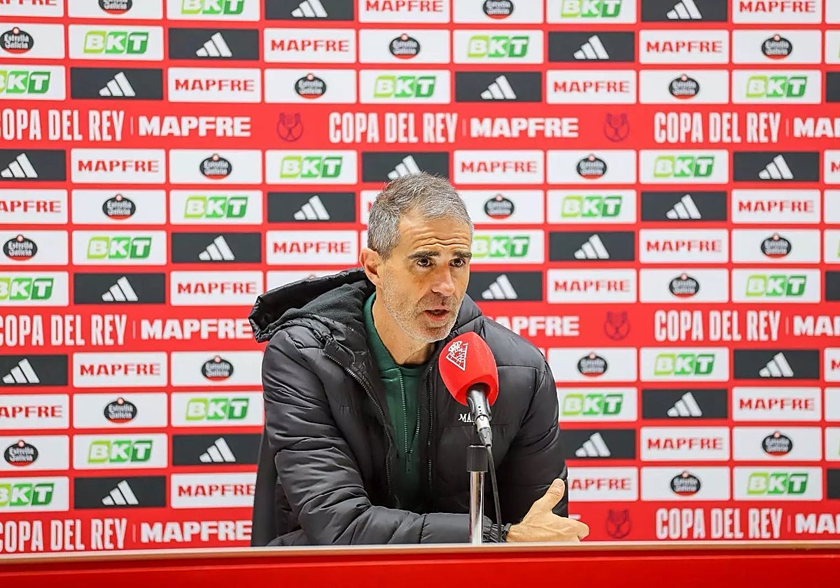 Garitano, en la sala de prensa de la Nueva Condomina de Murcia.