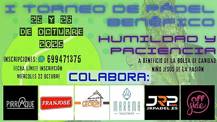 Cádiz acoge este fin de semana el I Torneo de Pádel Benéfico de la Humildad y Paciencia