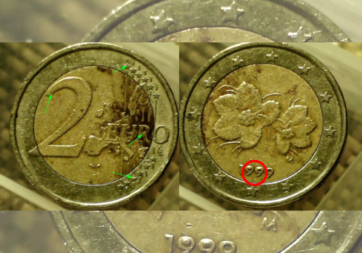 Moneda de 2 euros de Finlandia con la flor y el fruto del rubus