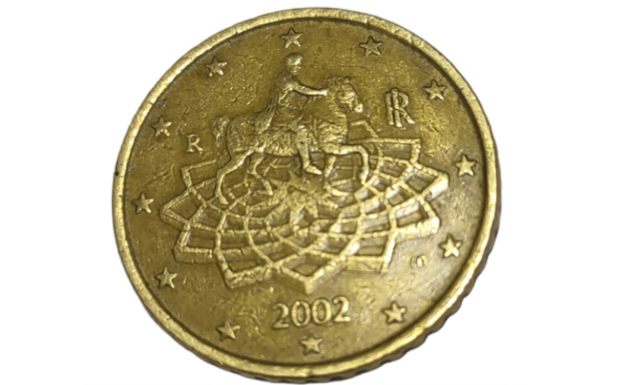 Moneda de 50 céntimos italiana acuñada en 2002