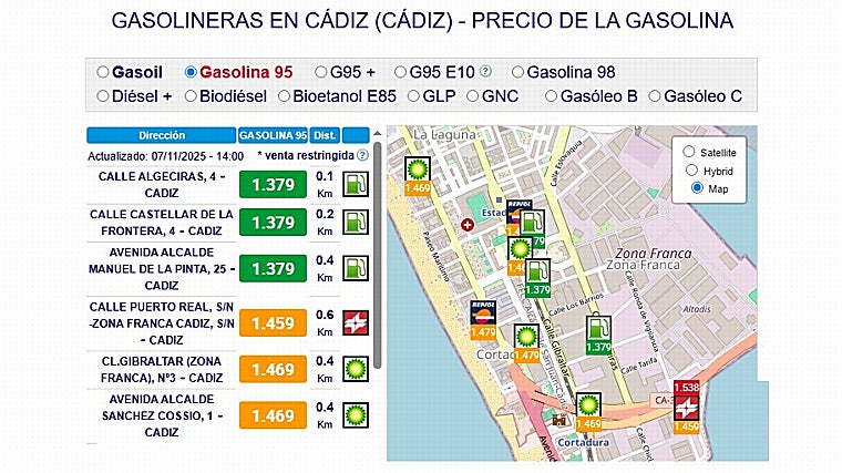 Precios de la gasolina el viernes 7 de noviembre