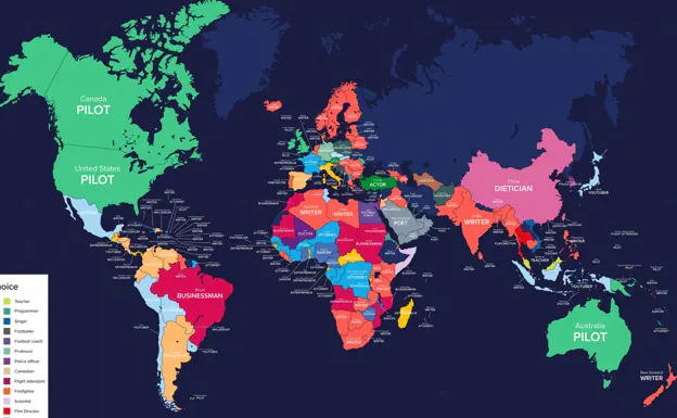 Mapa de las profesiones más populares del mundo