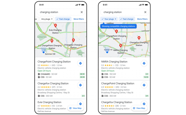 Estaciones de carga de vehículos eléctricos de Google Maps