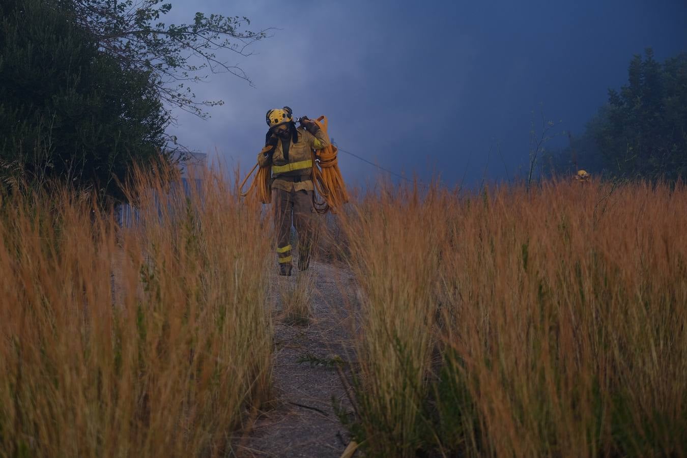 El levante ha dificultado el control del fuego en Jerez