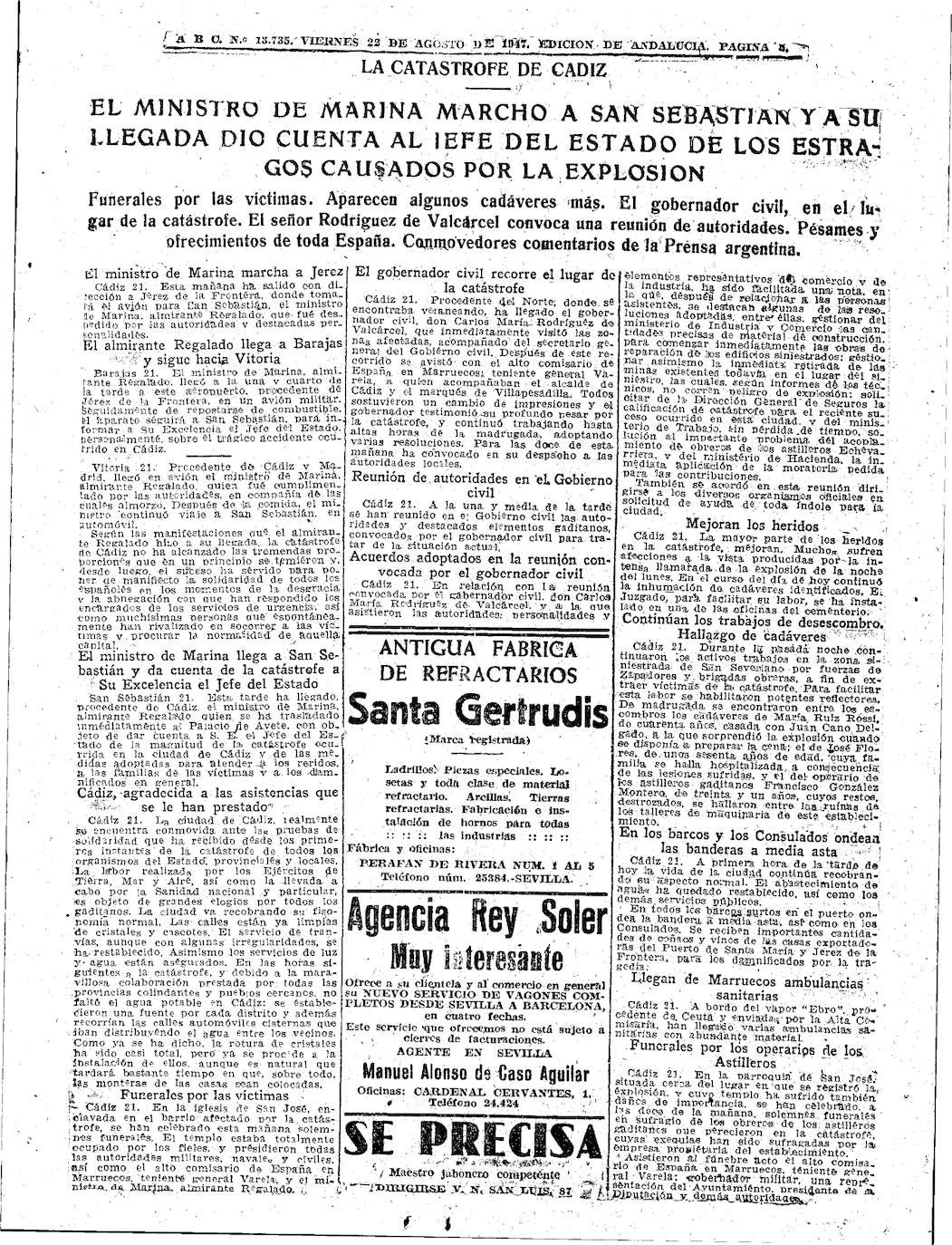 Las fotos de la Gran Explosión en Cádiz: así contó la prensa de la época la tragedia del 1947