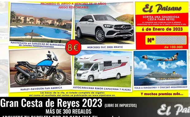 La cesta más grande de España de Navidad 2023 regala un piso en Cádiz; y un crucero, una caravana, una moto...