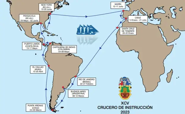 Mapa del 95º crucero de instrucción del Juan Sebastián de Elcano.