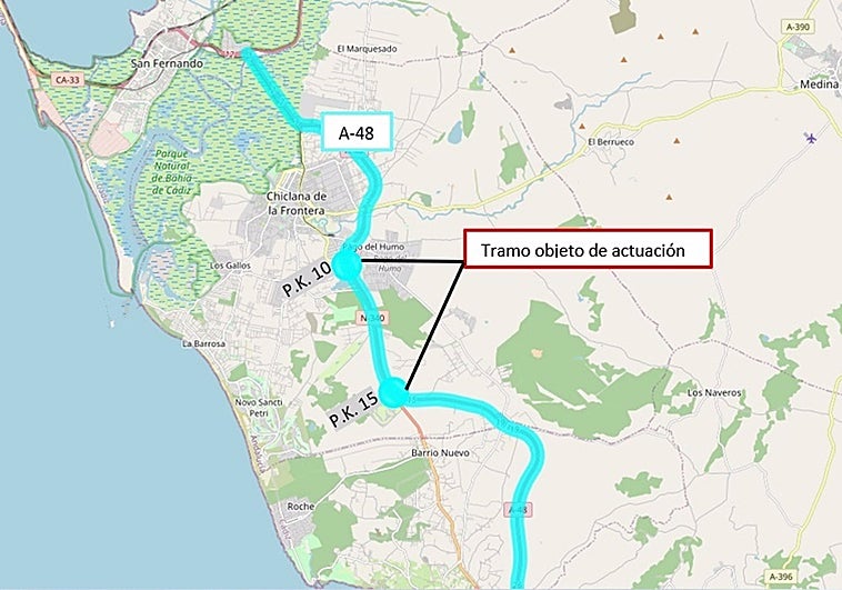 Adjudican las obras de rehabilitación del firme de un tramo de la autovía A-48 en Chiclana