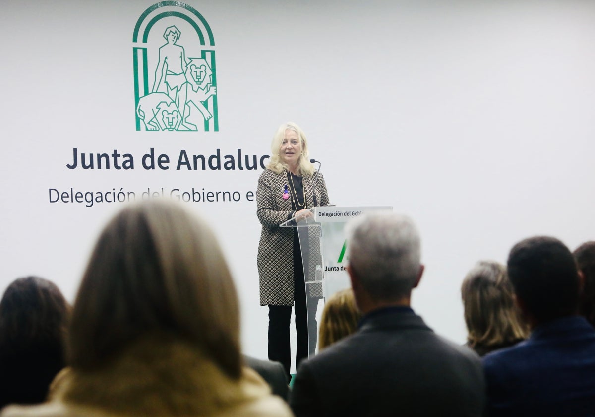 Mercedes Colombo, durante el acto institucional del 8-M en la Delegación del Gobierno de Junta en Cádiz.