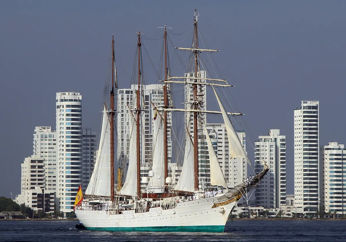 El Juan Sebastián de Elcano en su reciente escala en Cartagena de Indias.