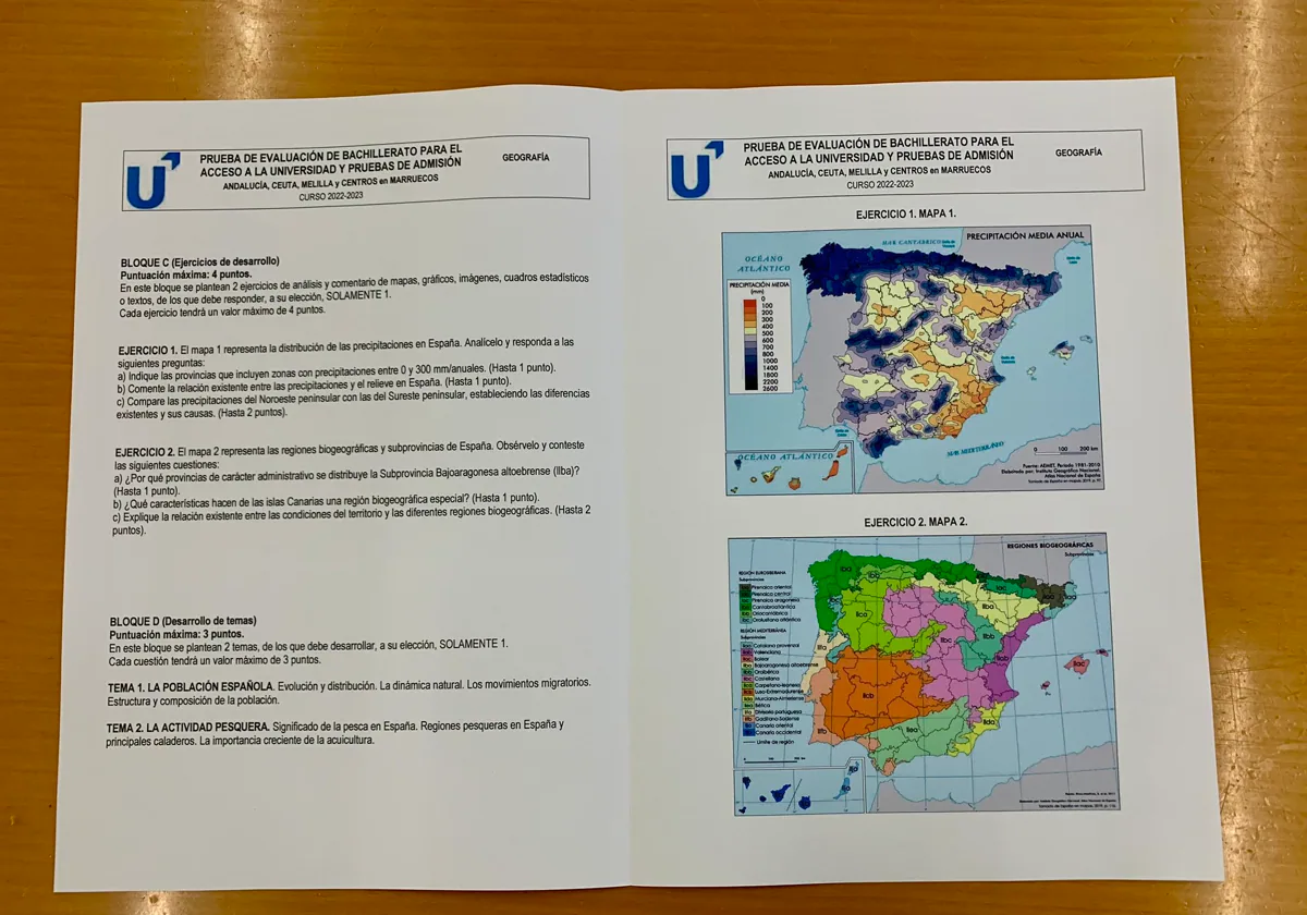 Examen de geografía en la última jornada de Selectividad 2023 en Andalucía