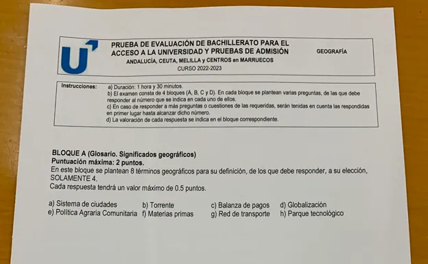 Examen de geografía de Selectividad 2023 en Andalucía