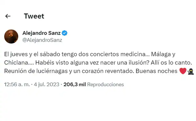 Alejandro Sanz ha compartido este mensaje en redes sociales