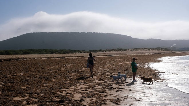 Dos usuarias en la playa de Marisucia, en Los Caños