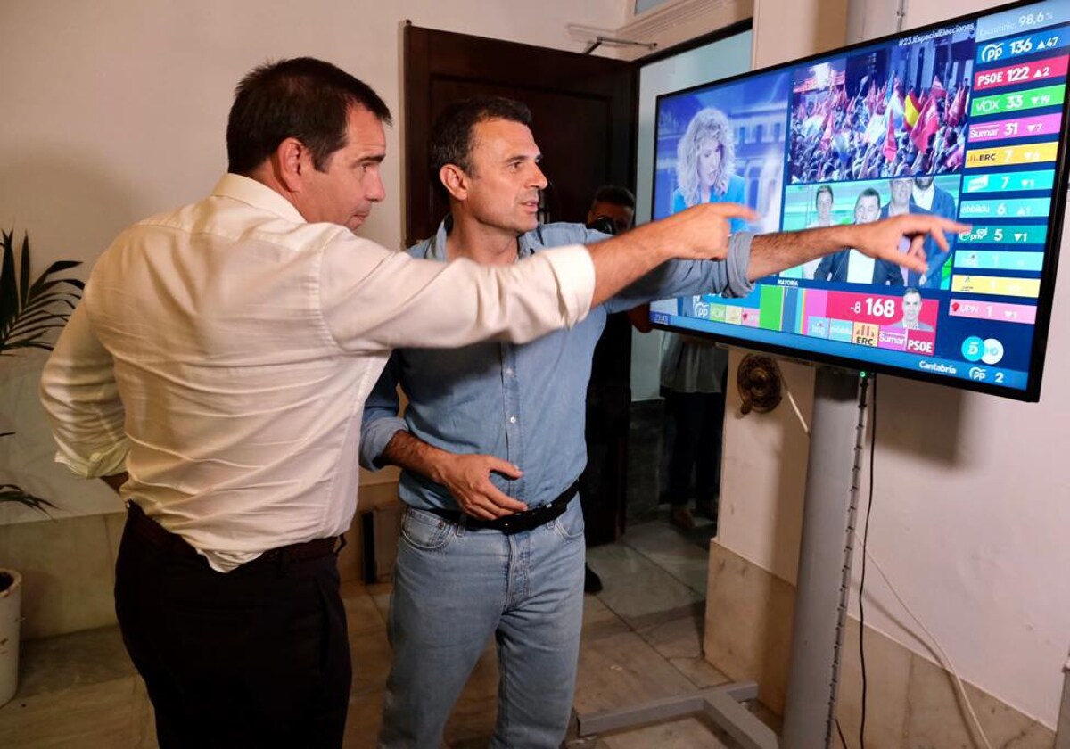 Bruno García y Pedro Gallardo siguiendo los resultados de estas elecciones generales.