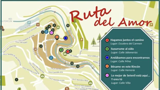 Este es el mapa de la Ruta del Amor de Setenil de Las Bodegas