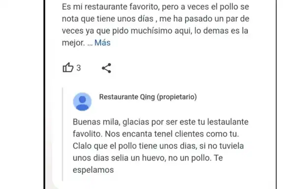 Desternillante respuesta del propietario de un restaurante chino en El Puerto