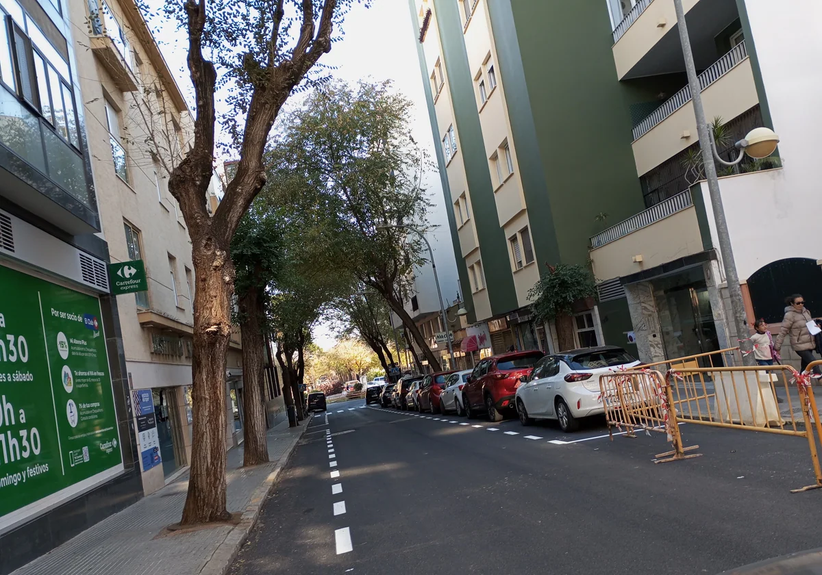 Tramo de la calle Acacias que desemboca en la plaza San Severiano