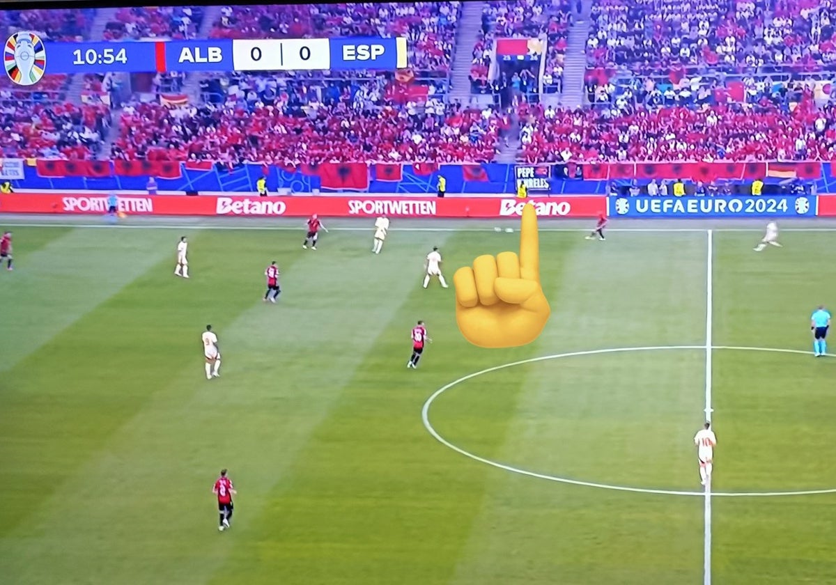 Pancarta de Pepe Pinreles durante el partido de España contra Albania