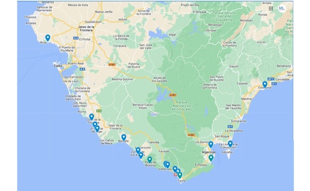 Mapa de las playas libres de humo en la provincia elaborado por Nofumadores.org