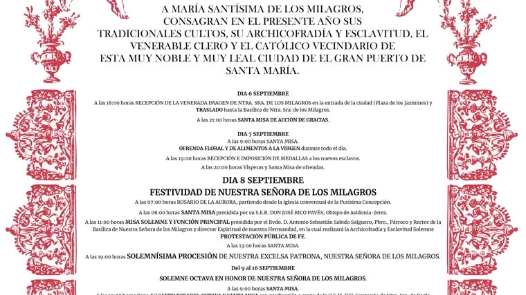 El Puerto anuncia la festividad de su patrona, Nuestra Señora de los Milagros con el cartel de Juan Miguel Martín