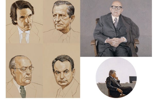 Retratos de José María Aznar, Adolfo Suárez, Leopoldo Calvo-Sotelo, José Luis Rodríguez Zapatero, Dámaso Alonso y Felipe González