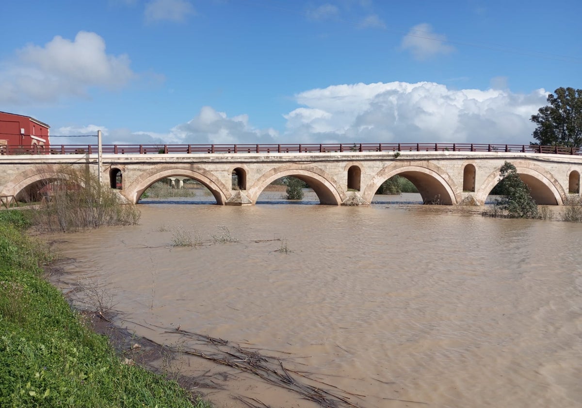 La borrasca Jana ha dejado en peligro de desborde el río Guadalete a su paso por Jerez