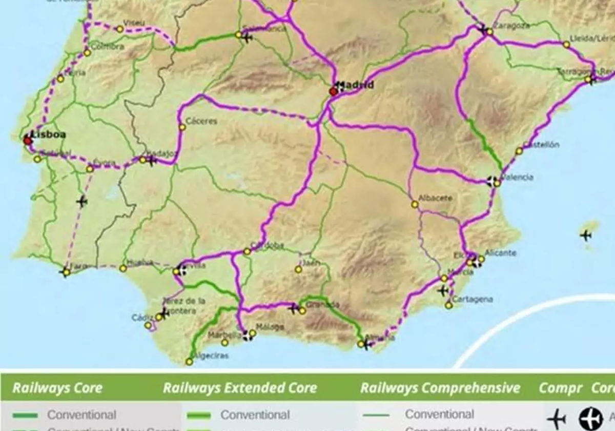 Mapa de las conexiones ferroviarias en España