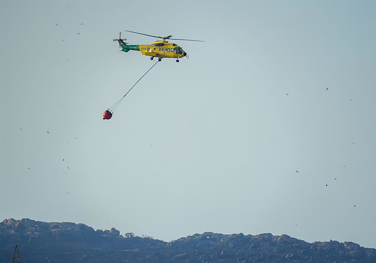 Un helicóptero del Plan Infoca actuando en el incendio de Tarifa del pasado 11 de agosto.