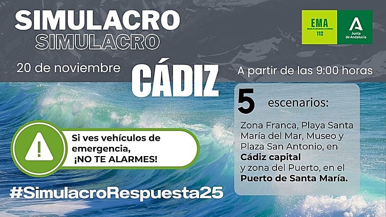 Cádiz, ante el mayor simulacro de tsunami de España: el mensaje de alerta llegará a las 10.03 horas