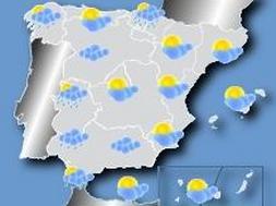 Mapa con las previsiones del tiempo para hoy. / Canal Meteo