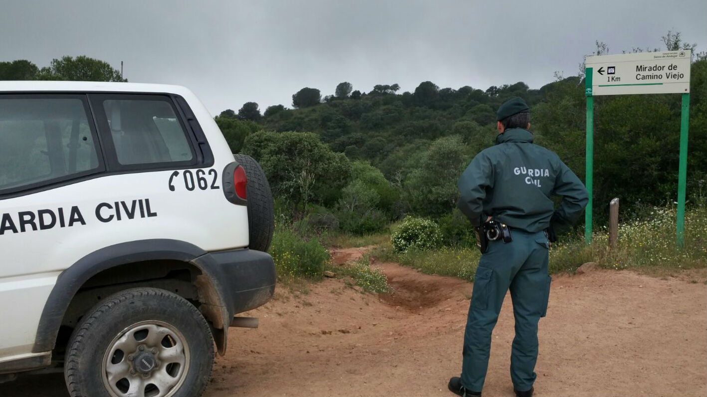 Un agente, durante la búsqueda de la mujer desvanecida en el parque natural de Andújar.