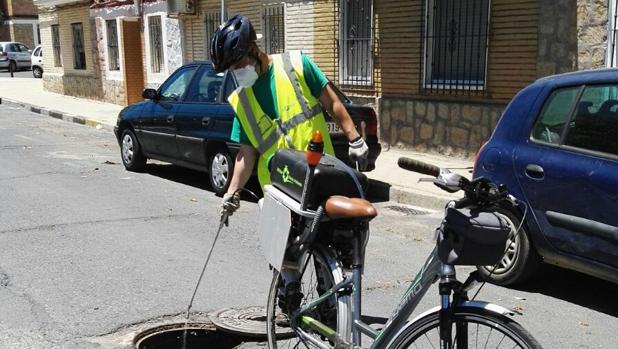 Un operario trabajando en una arqueta