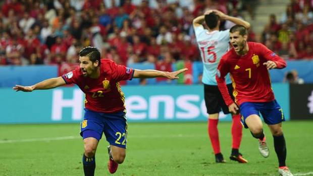 Nolito y Morata, durante el partido contra Turquía.