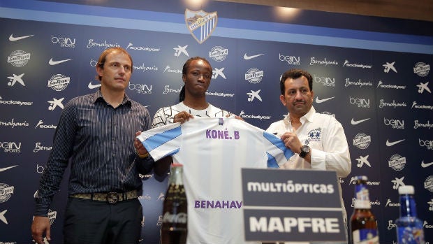 Bakary Koné durante su presentación con el conjunto malagueño / ABC