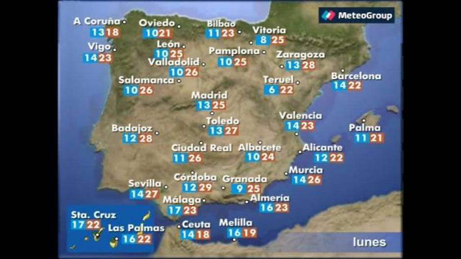 Previsión del tiempo para este lunes 7 de mayo