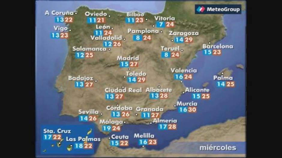 Previsión del tiempo para este miércoles 23 de mayo