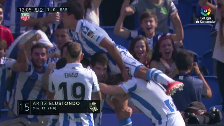 Gol de Aritz Elustondo (1-0) en el Real Sociedad 1-2 Barcelona