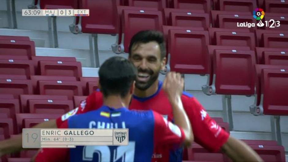 Tres goles de Enric Gallego para dar la victoria al Extremadura ante el Rayo Majadahonda