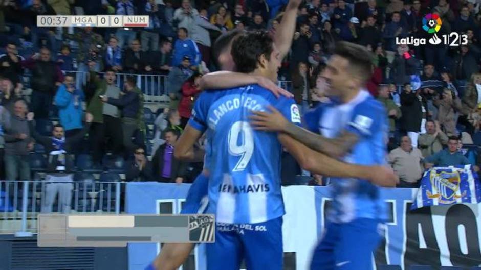 Gol de Blanco (1-0) en el Málaga 2-0 Numancia