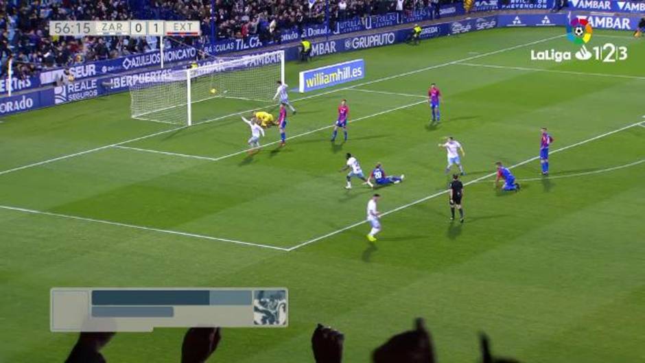 Gol de Jorge Pombo (1-1) en el Zaragoza 2 - 1 Extremadura