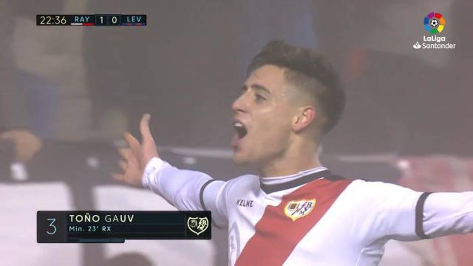 Gol de Toño en propia puerta (1-0) en el Rayo Vallecano 2-1 Levante