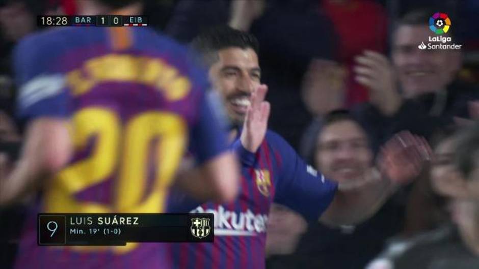 La Liga (J19): Gol de Luis Suárez (1-0) en el Barcelona 3-0 Éibar