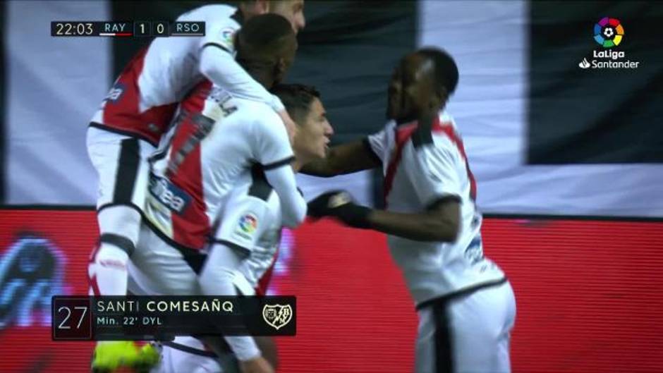 Gol de Comesaña (1-0) en el Rayo 2-2 Real Sociedad