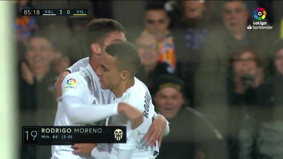 Gol de Rodrigo Moreno (3-0) en el Valencia 3-0 Villarreal