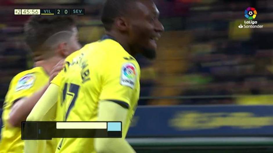 LaLiga (J24): gol de Ekambi (2-0) en el Villarreal 3-0 Sevilla