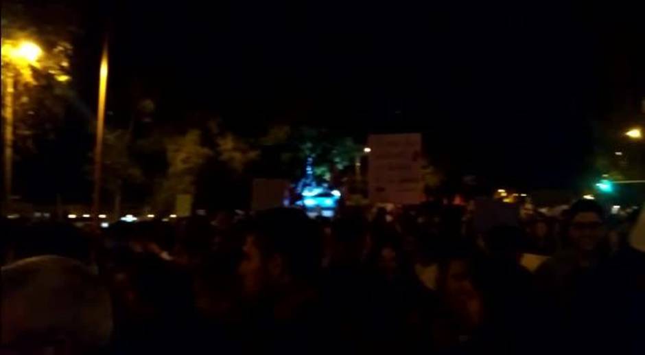 Sentada en el Paseo de Colón durante la manifestación del 8-M