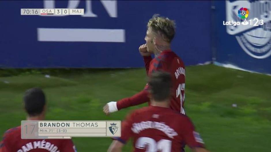 LaLiga 123 (J30) Gol de Brandon Thomas (3-0) en el Osasuna 3-0 Rayo Majadahonda