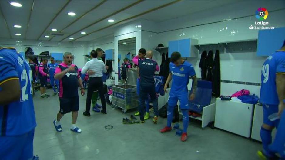 Vestuario del Getafe antes del partido contra el Valencia